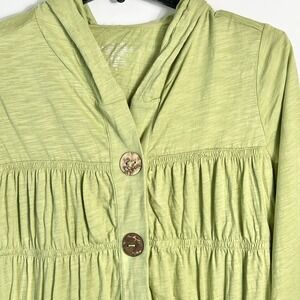 Neon Buddha Womens Size M Green Hooded Button Front Tshirt Cardigan EUC